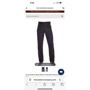 Circle S Mens Black Western Poly Blend Ranch Dress Pant